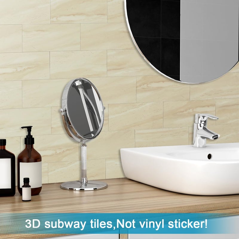 BeNice Peel and Stick Backsplash Large Bathroom Subway Tiles,Kitchen Shower Wall Stickers Waterproof(23Tiles) Beige - Image 4